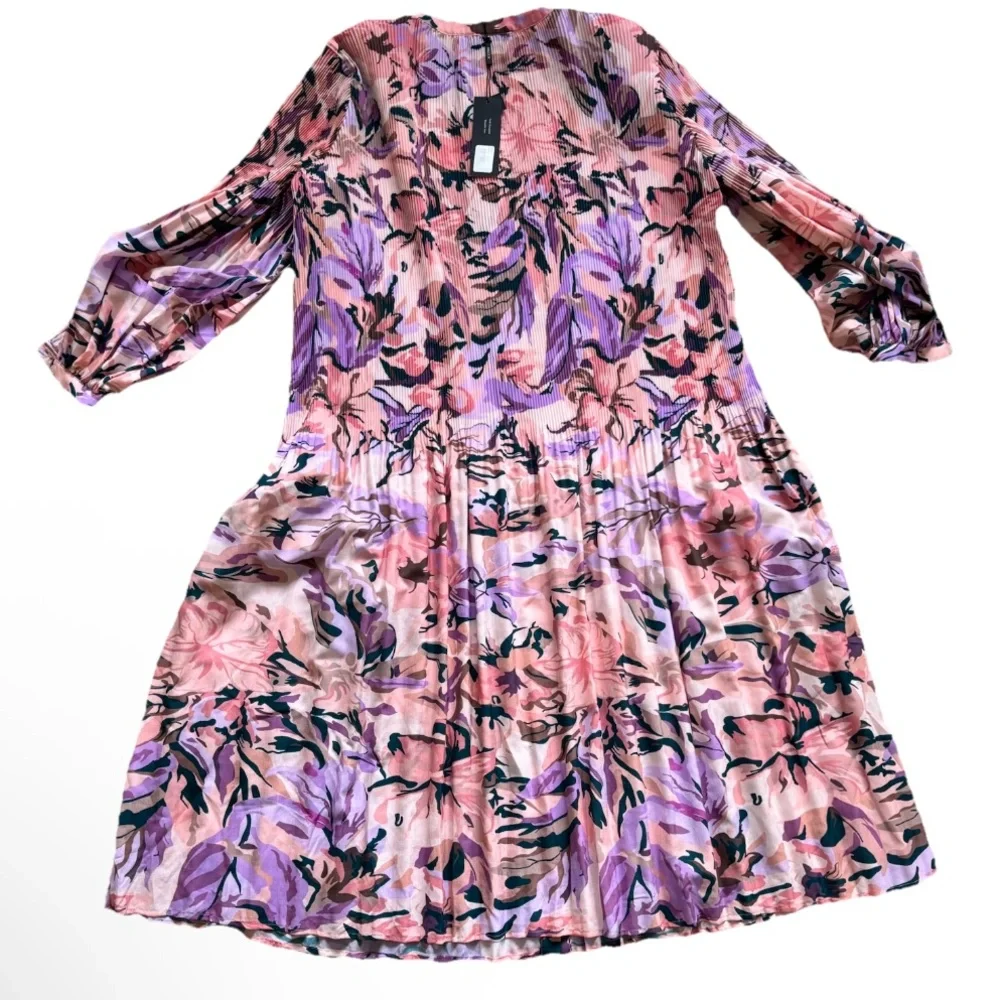 Misook NWT Floral Drop Waist Balloon Sleeve Midi Dress Dainty Feminine Pretty XL - Picture 5 of 10